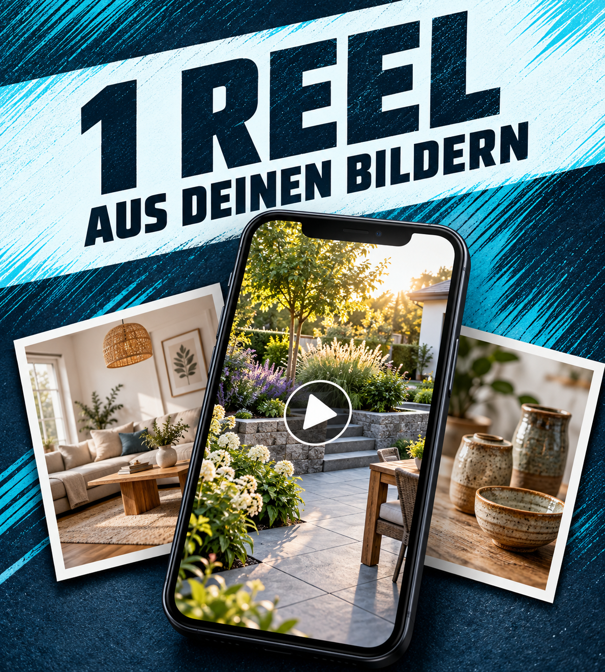 Produktmotiv: ein Reel aus eigenen Bildern im türkisen Social-Fanclick-Stil